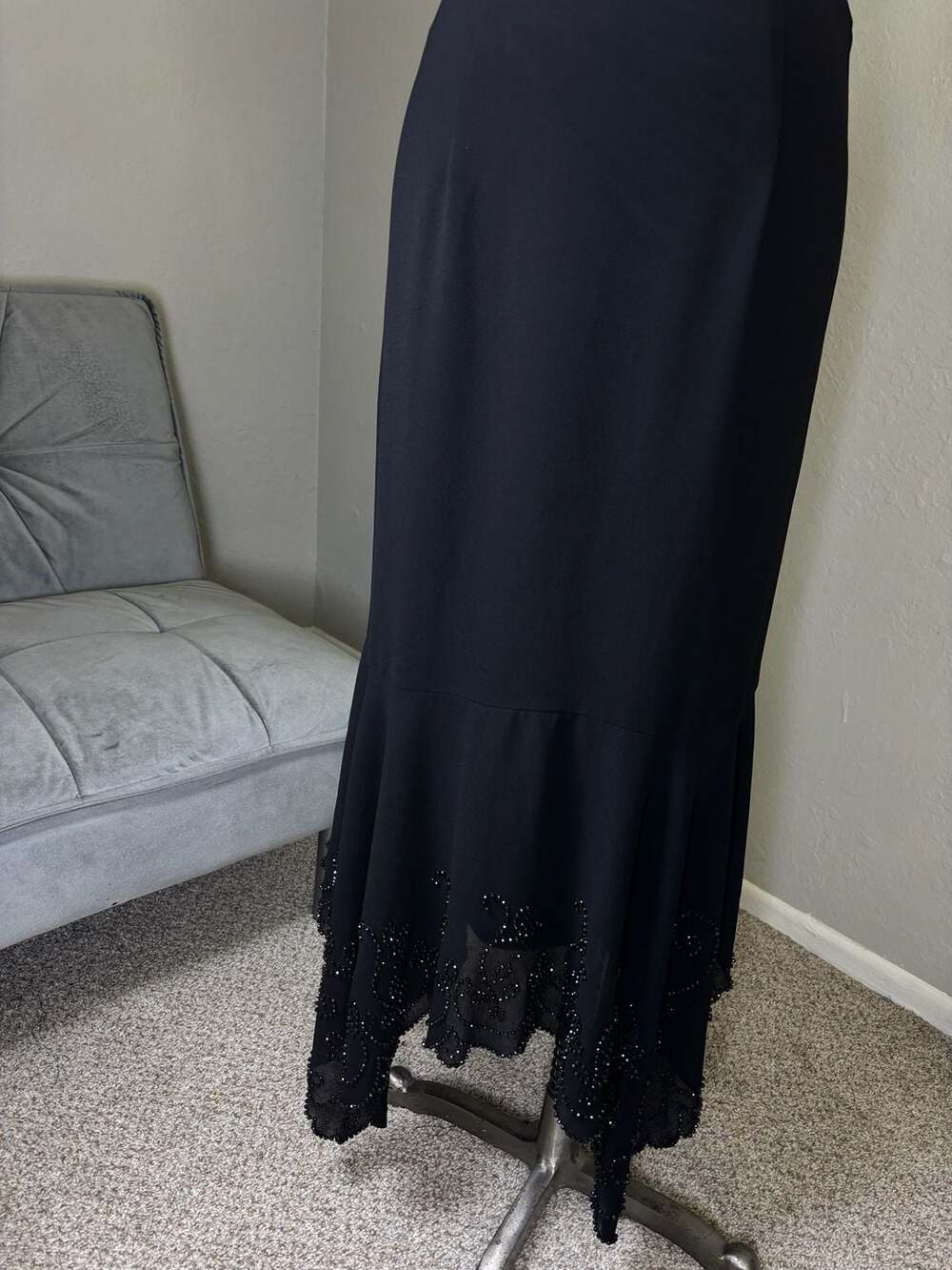 J.R. Nites by Caliendo Vintage Black Maxi Skirt with Beaded Hem